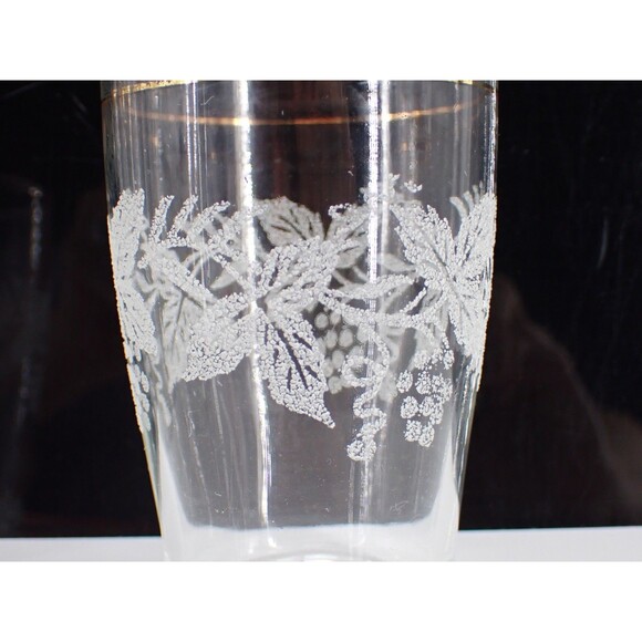 Bartlett Collins VTG Frosted Grape Vine 14K Gold Trim 5 OZ Grappa Glass set of 4 - Picture 9 of 11